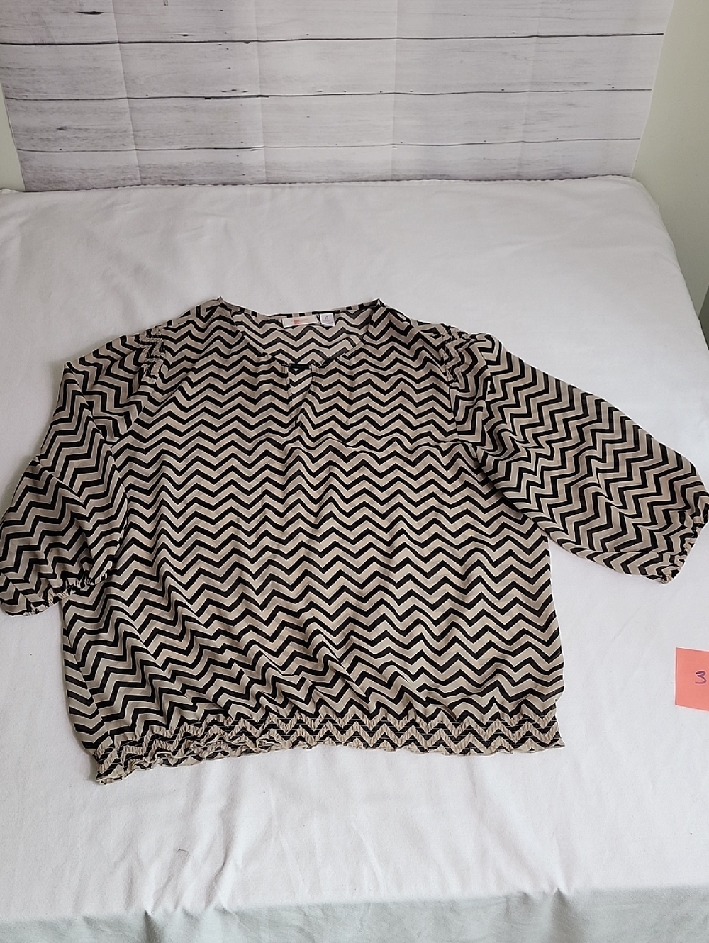 Chico's Black and Beige Zigzag Blouse